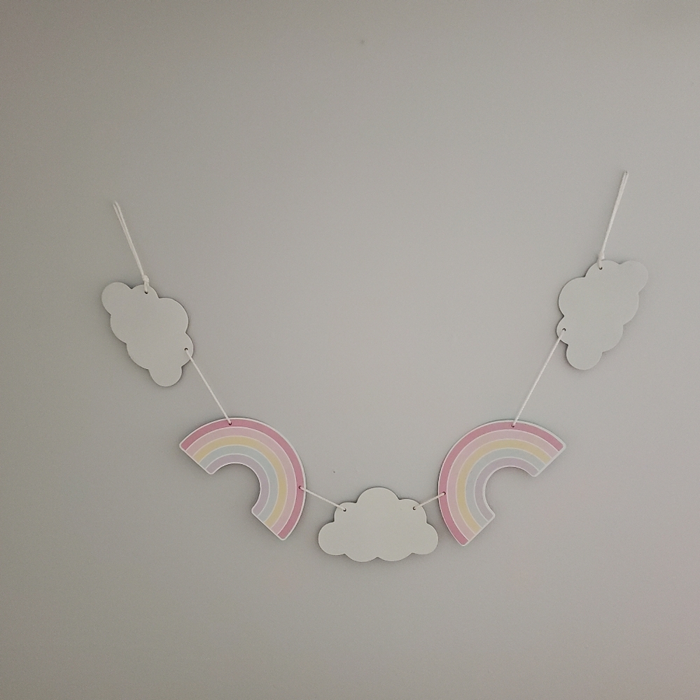 Rainbow and cloud wood garland